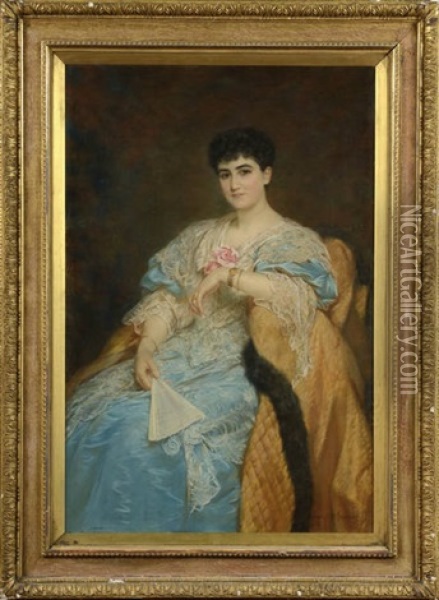Portrait D'une Dame De Qualite A L'eventail Oil Painting - Juan Antonio Gonzalez