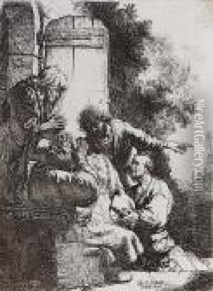 Joseph's Coat Brought To Jacob (bartsch 38) Oil Painting - Rembrandt Van Rijn