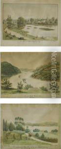 Three Original Watercolors: View From West Point On The Hudson; Saw Mill Near Ogdensburg So. Of N.y.; The Residence Of John Knevels Esq. Near Fishkill Landing Oil Painting - Frederik Carl Emil Von Scholten