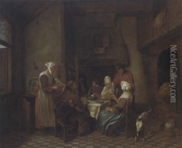 Gesellschaftsszene Oil Painting - Jan Josef Horemans the Elder
