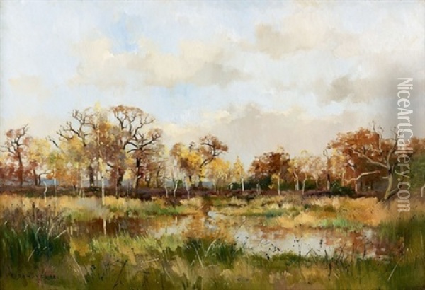 Marais En Sologne Oil Painting - Pierre Emmanuel Eugene Damoye