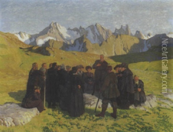 Hirtenpredigt Oil Painting - Erich Erler-Samedan