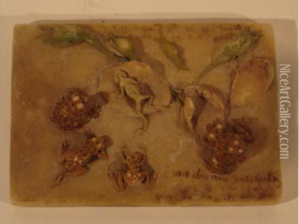 Plaquette Grenouilles Et Fleurs Oil Painting - Henri Theodore Bouillon