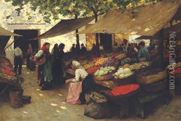 Fruit Market, Fiume, Hungary Oil Painting - Terrick John Williams