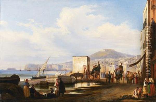Vue Du Port De Naples Oil Painting - Edouard Pingret