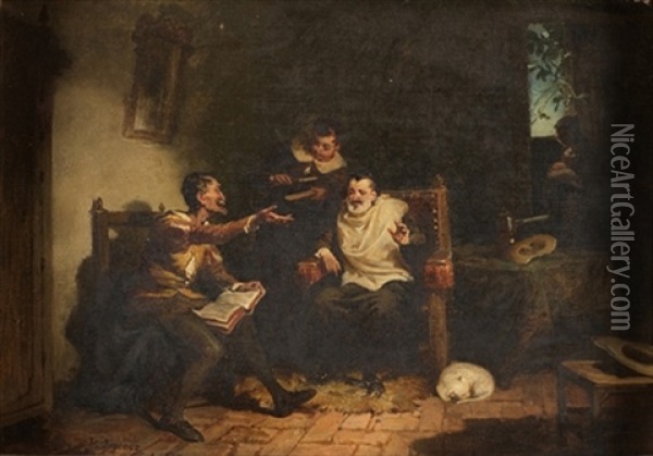 Don Quijote, Tuvo Muchas..., 1867 Oil Painting - Jose Jimenez y Aranda