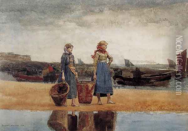 Two Girls at the Beach, Tynemouth Oil Painting - Winslow Homer