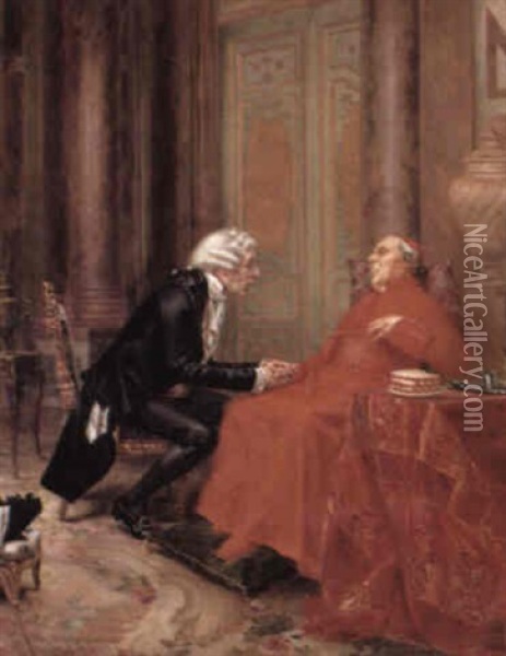 An Audience With The Cardinal Oil Painting - Francois Brunery
