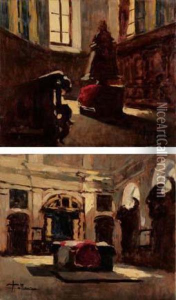 La Sacrestia Di San Marco Amilano Oil Painting - Achille Cattaneo