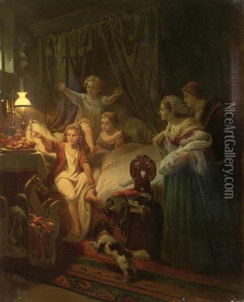 Waking The Children On The Morning Of St Nicholas. Oil Painting - Eduard Geselschap