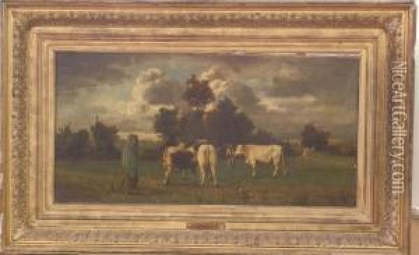 Vaches Et Son Berger Oil Painting - Constant Troyon