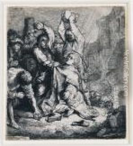 The Stoning Of St Stephen (b., Holl.97; H.125; Bb.35-a) Oil Painting - Rembrandt Van Rijn