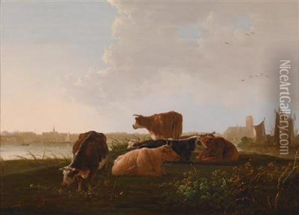 Lagerndes Vieh An Den Ufern Der Maas Oil Painting - Jacob Van Stry