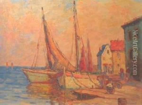 Harbour Scene With Boats Oil Painting - William Dudley B. Ward