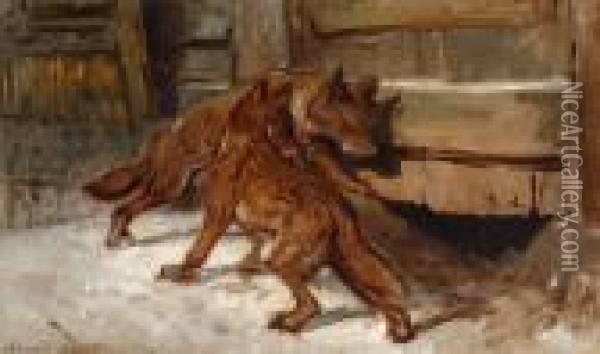 Two Mischievous Little Foxes Oil Painting - Henriette Ronner-Knip
