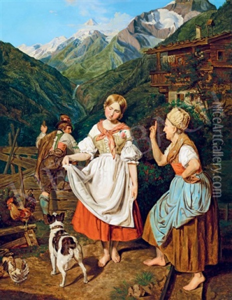 Meeting (scene) Oil Painting - Gyula von (Julius de) Benczur