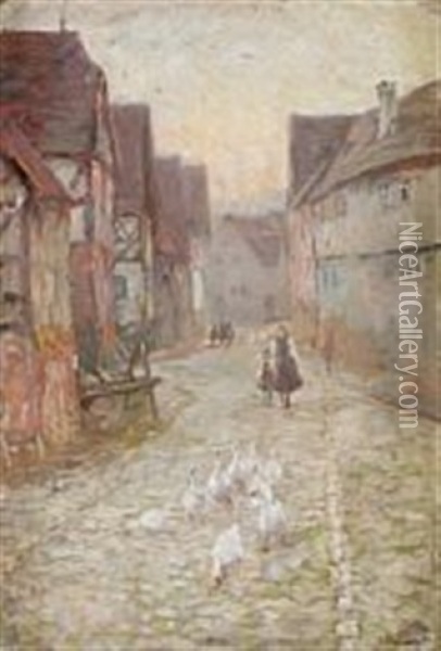Scene From A French Village Oil Painting - Bertha Wegmann
