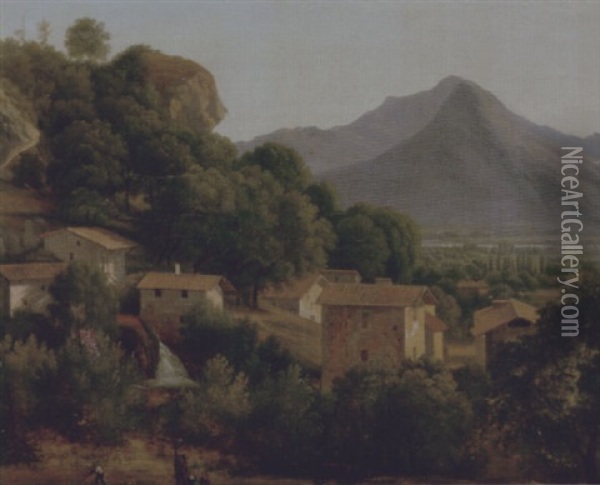 View Of A Hill-top Town In A Mountainous Landscape Oil Painting - Jean Joseph Xavier Bidault