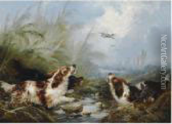 Two Hunting Scenes With Dogs Oil Painting - George Armfield