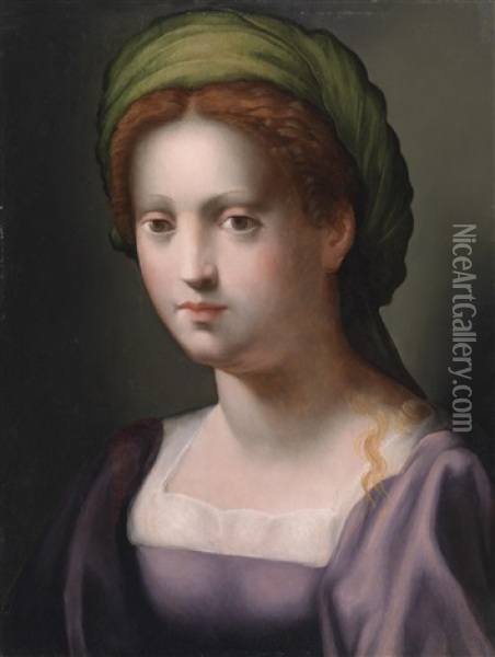 Portrat Einer Jungen Dame Als Sibylle Oil Painting - Domenico Puligo