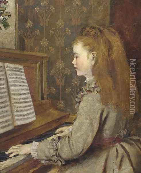 Portrait of a girl, playing the piano Oil Painting - Sophie Gengembre Anderson