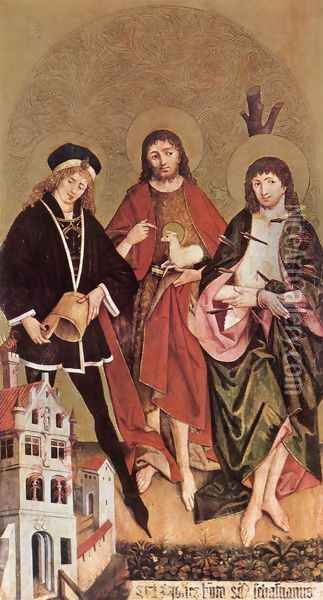 Sts Florian, John the Baptist and Sebastian c. 1480 Oil Painting - Hans II Strigel