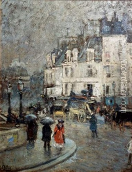 Rue Animee A Paris Oil Painting - Eugene Louis Gillot