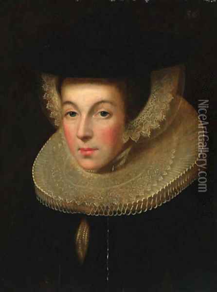 Portrait of a lady, bust-length, in a black dress with a ruff, wearing a black hat Oil Painting - Willem Adriaensz Key