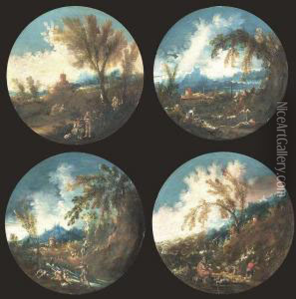 A Series Of Four Landscapes Oil Painting - Ambrogio Antonio Alciati