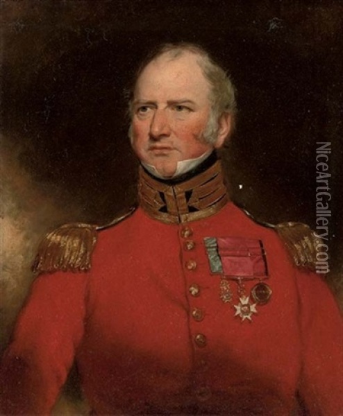 Portrait Of Sir Stephen Remnant Chapman In Scarlet Uniform With Gold Epaulets And Medals Oil Painting - Thomas Lawrence