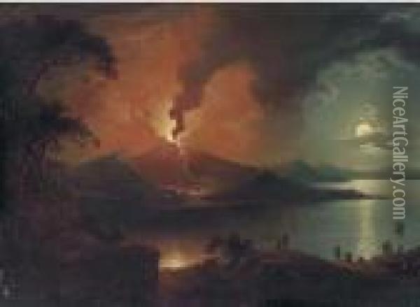 View Of Mount Vesuvius Errupting, With Figures In The Foreground Oil Painting - Sebastian Pether