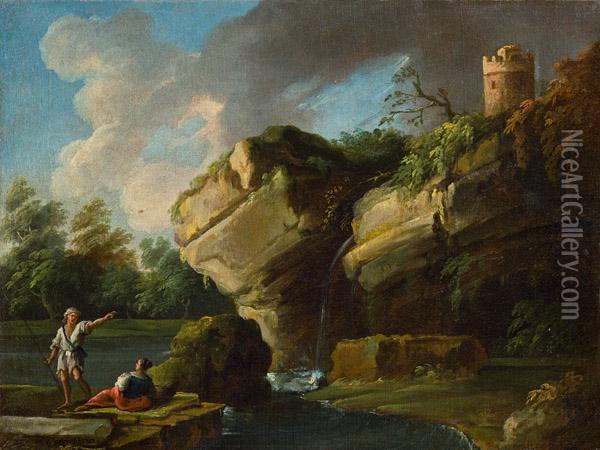 Fischerpaar In Felsiger Landschaft Oil Painting - Claude-joseph Vernet