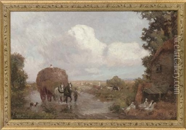 To The Hayfields (+ Crossing The Ford; Pair) Oil Painting - Max Ludby