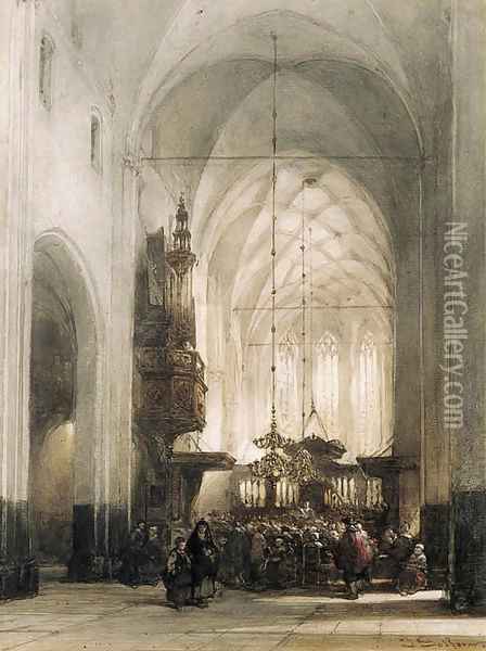 A service in the church of Hattem Oil Painting - Johannes Bosboom