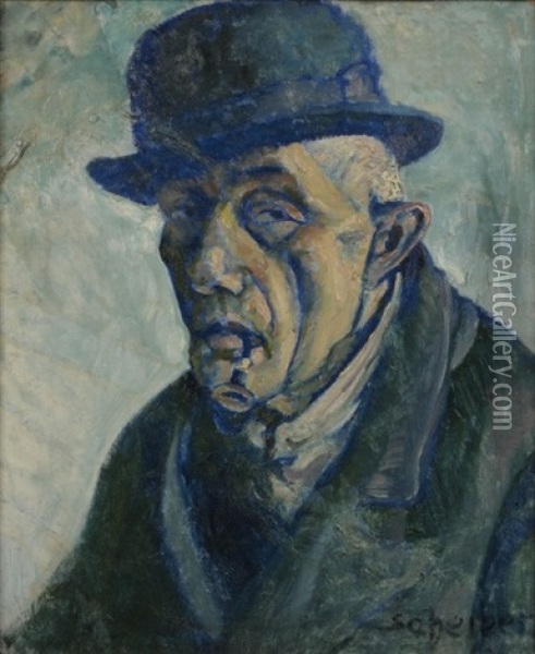 L'homme A La Pipe - Autoportrait Oil Painting - Hugo Scheiber