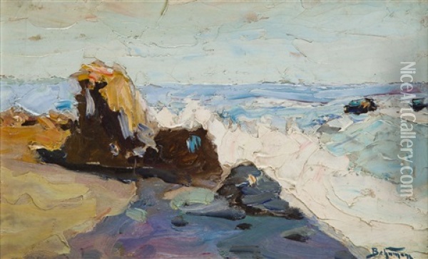 Rocky Coast Oil Painting - Adolf Behrmann