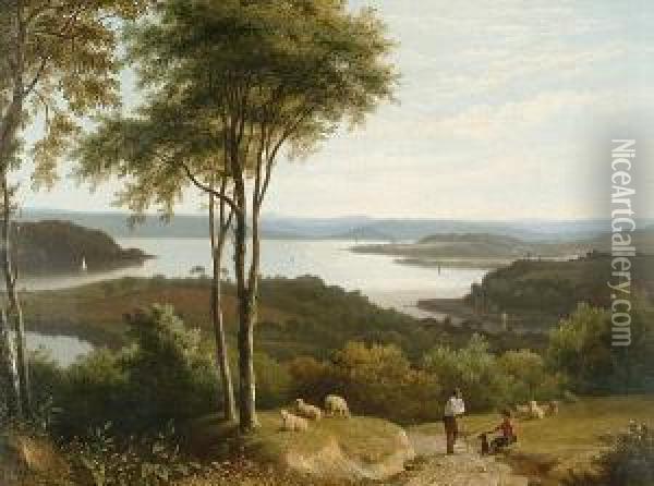 A View Of Plymouth Water, Devon Oil Painting - Phillip Hutchins Rogers