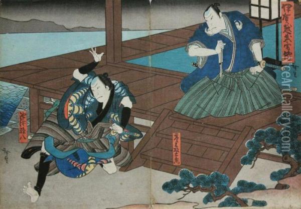 Scena Z Teatru Kabuki Oil Painting - Utagawa Hirosada