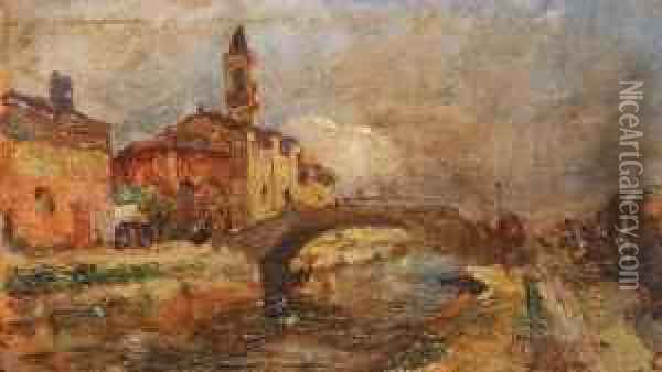 Paesaggio Concanale E Chiesa Oil Painting - Ermenegildo Agazzi
