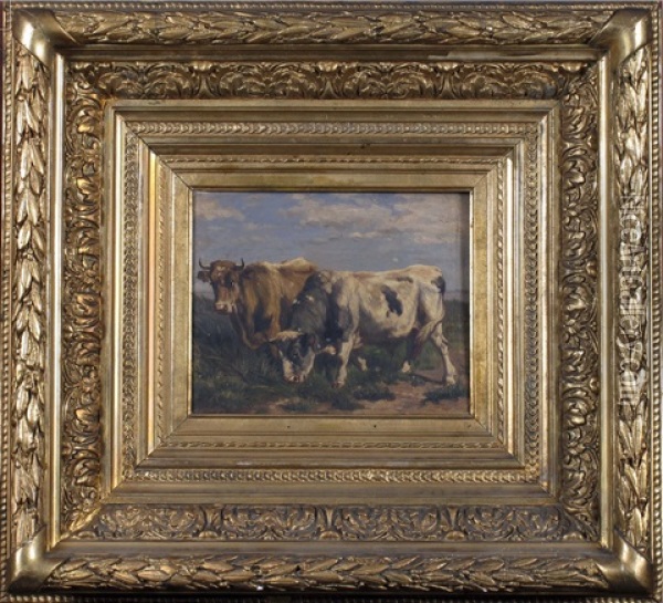Vache Et Taureau Oil Painting - Joseph (Edouard J.) Stevens
