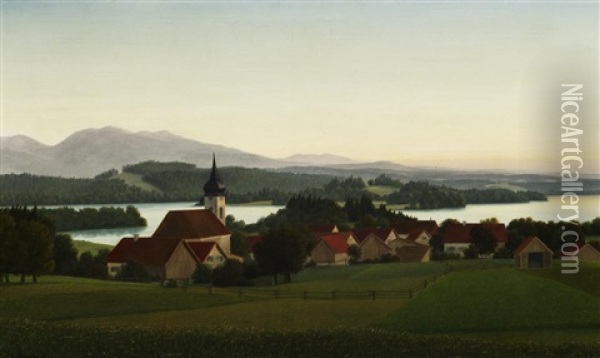 Evening Mood On The Staffelsee Oil Painting - Georg Schrimpf