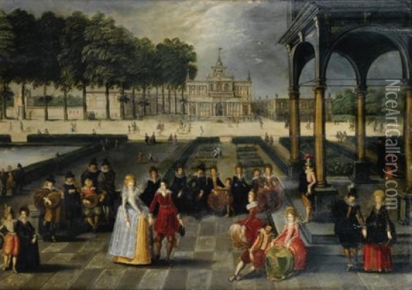 Elegants Dans Le Parc D'un Palais Classique Oil Painting - Louis de Caullery