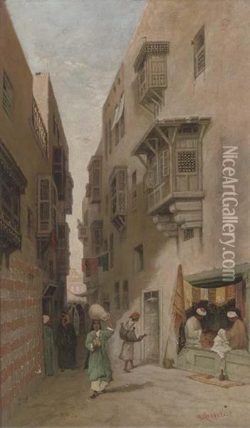 An Eastern Street Scene, Thought To Be Cairo Oil Painting - Robert Magnus Chevalier