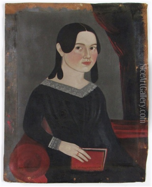 Untitled (portrait Of Girl Holding Red Book) Oil Painting - William W. Kennedy