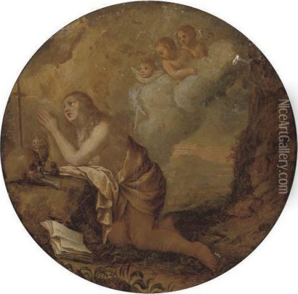 The Penitent Magdalen Oil Painting - Cornelis Van Poelenburch