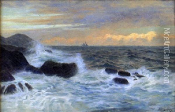 Segelfartyg Utanfor Klippig Kust (kullen?) Oil Painting - Olof Krumlinde