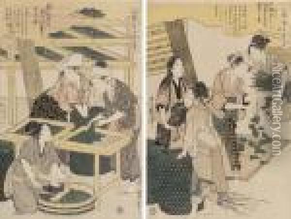 Nine Prints From The Series 
Joshoku Kaiko Tewazagusa (women Engagedin The Sericulture Industry), 
Comprising 