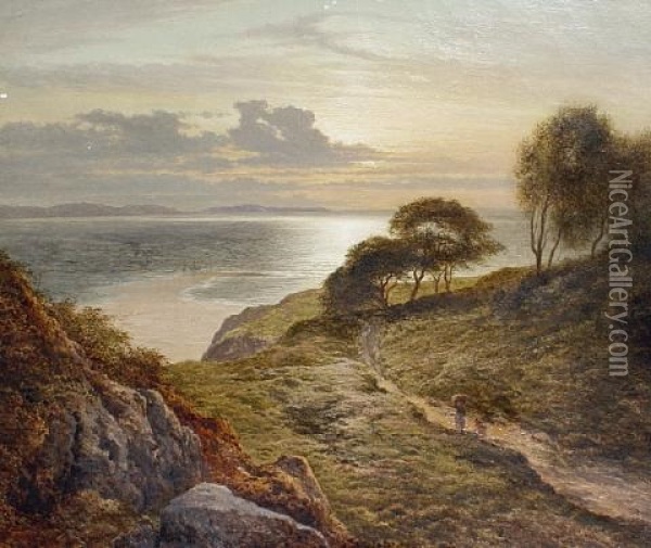 Near Lydstop, Tenby Coast (+ Near Mill Mouth, North Devon Coast; Pair) Oil Painting - Arthur Gilbert