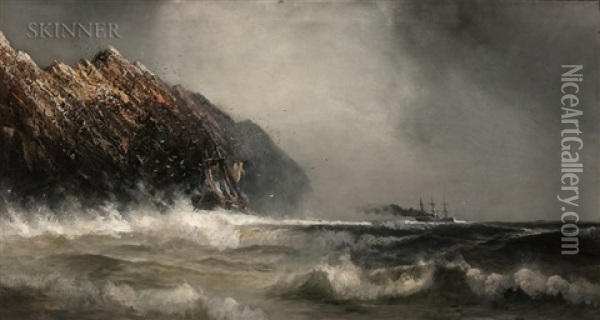 Shipping In A Storm Off The Coast Oil Painting - William Wilson Cowell