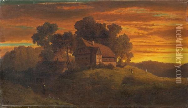 Hugelige Landschaft Mit Bauernhaus Oil Painting - Maximilian Haushofer